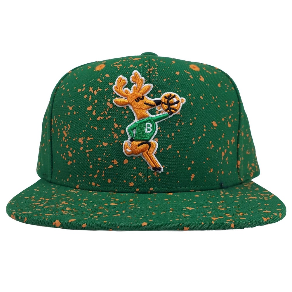 Milwaukee Bucks Mitchell & Ness NBA Snapback Hat Cap 3D Logo Splatter Print NWT